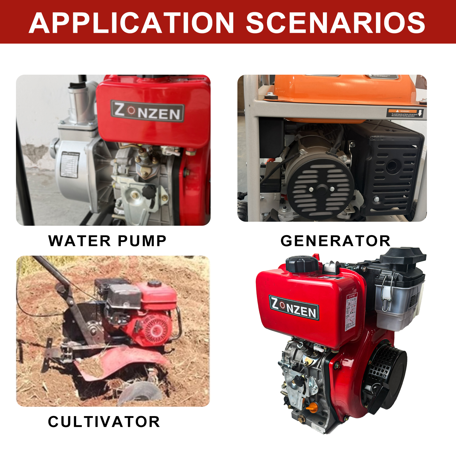 ZONZEN 178CF 4-Stroke 5.5HP Air Cooled Diesel Engine - Image 4