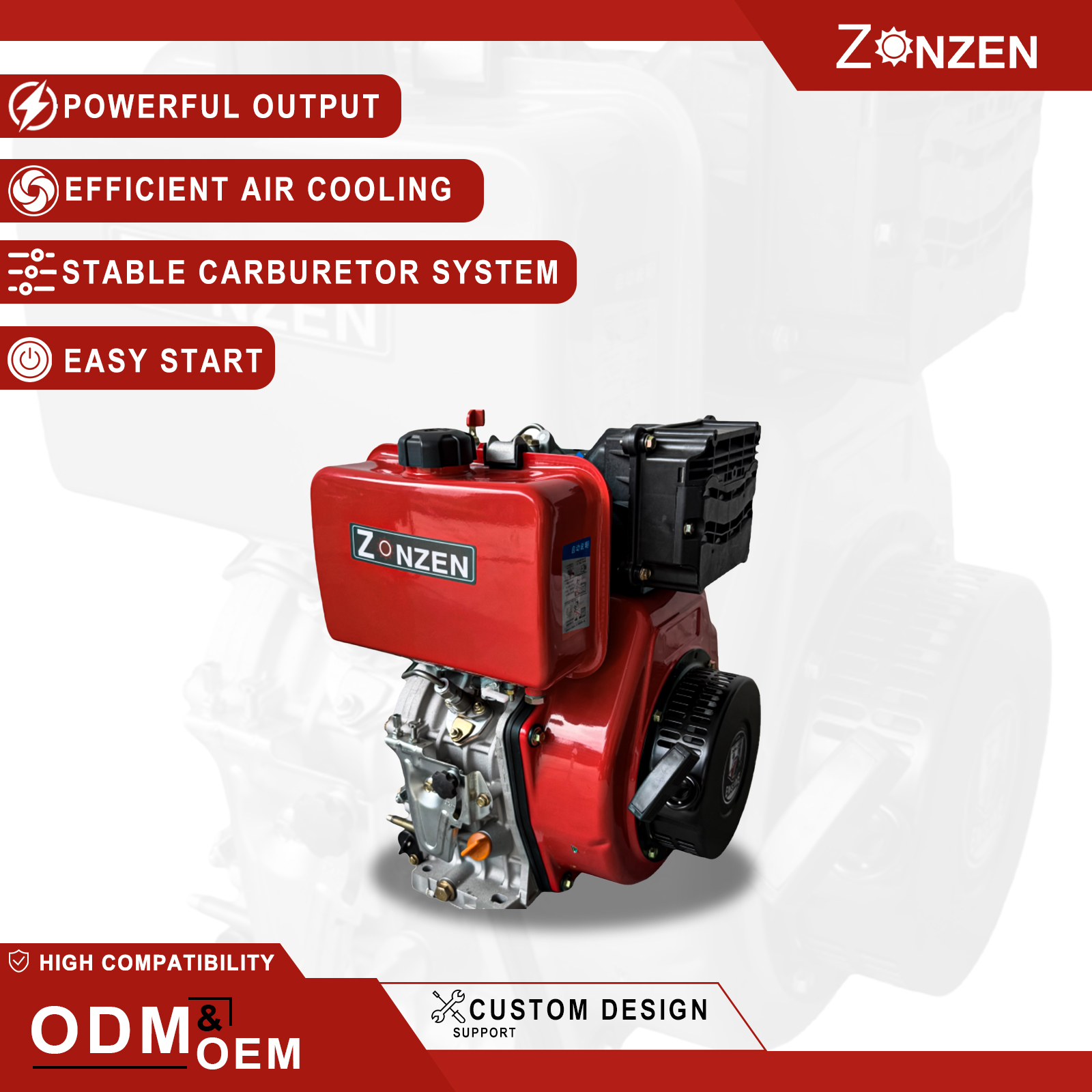 ZONZEN 190CF Air Cooled 90x75 10hp Diesel Engine